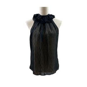 Milly Blouse Top Womens 4 Black Silk Polka Dot Print Halter Ruffle Collar READ